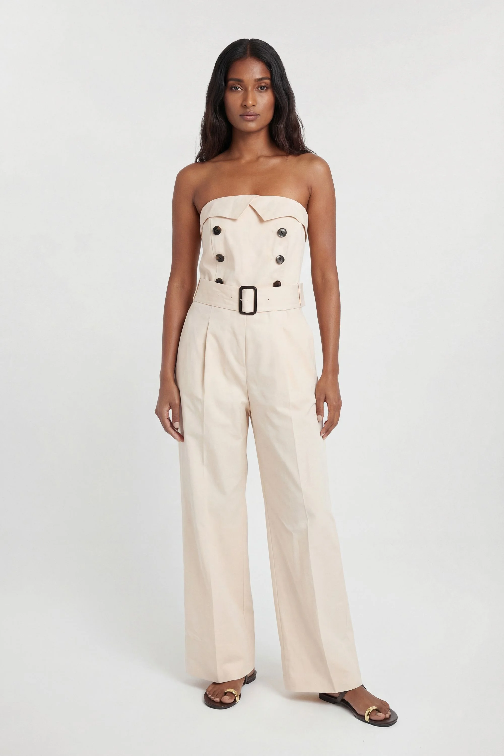 Petite Tailored Cotton Trench Bandeau Jumpsuit - 1