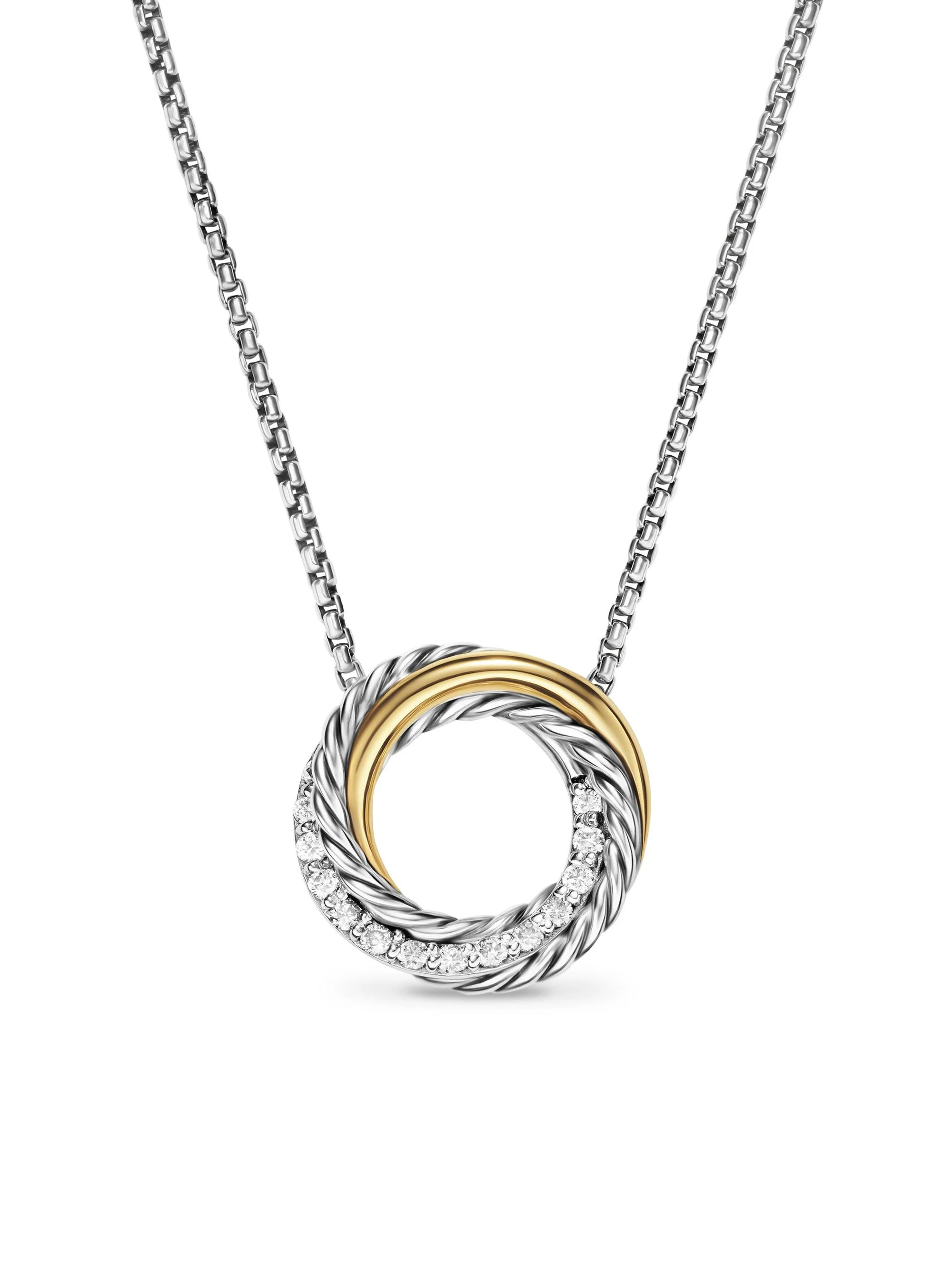 Women's Crossover Pendant Necklace in Sterling Silver with 18K Yellow Gold and Diamonds, 14.5MM - Di - 1