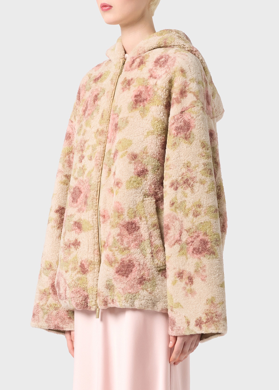 SHEARLING BOMBER JACKET WITH BOUQUET PRINT - 5