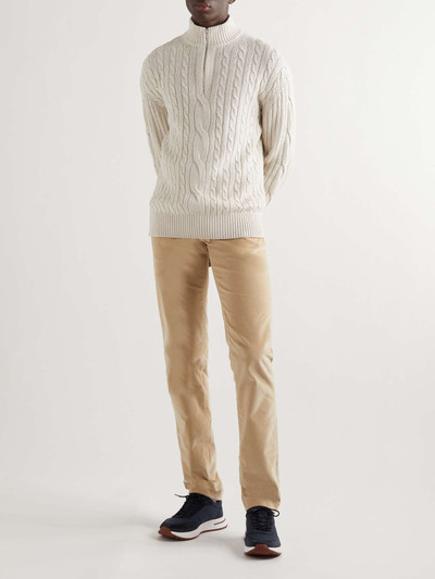 Loro Piana Cable-Knit Baby Cashmere and Linen-Blend Half-Zip Sweater outlook