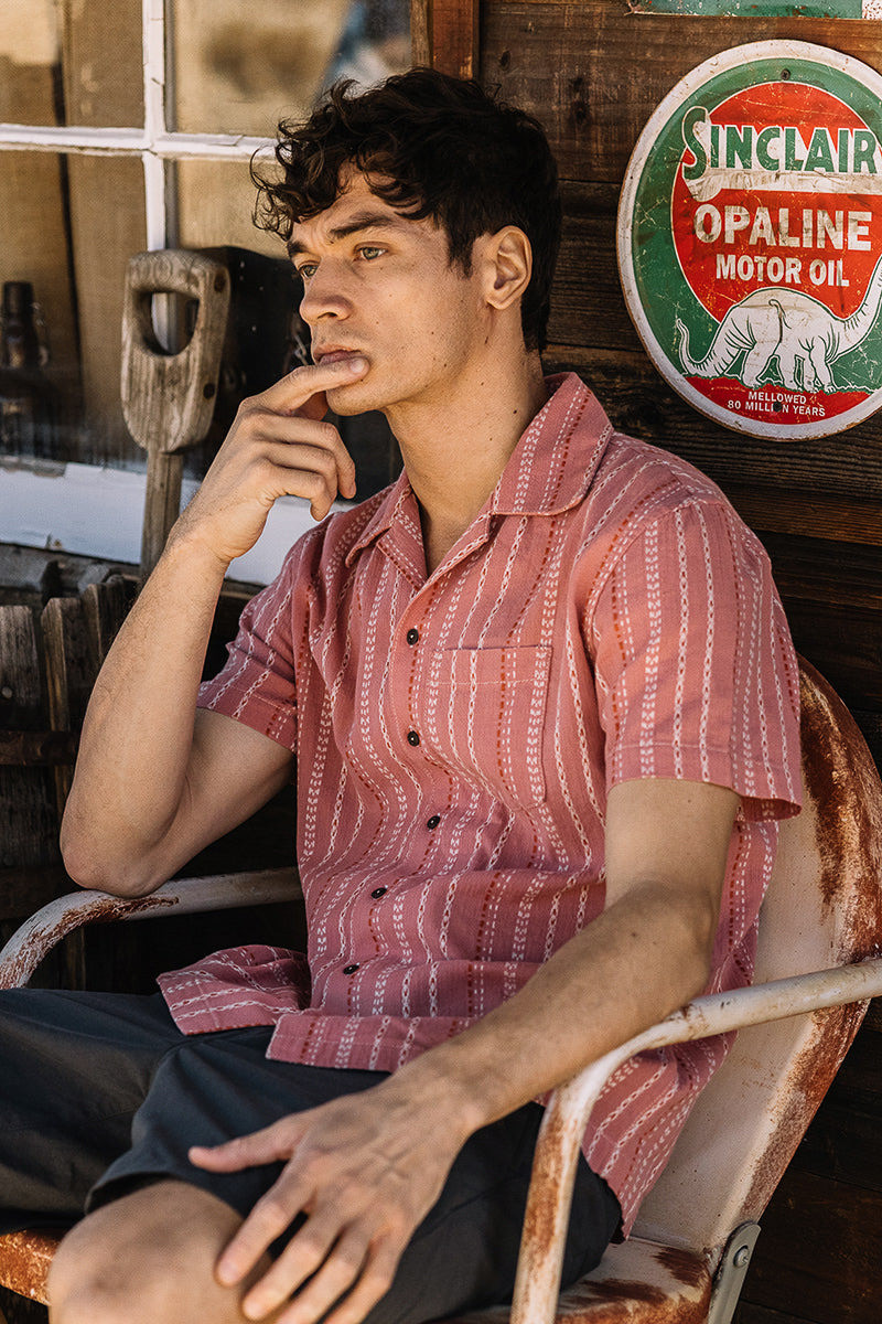 The Wrench Gauze Dobby Stripe Shirt - Salmon 1