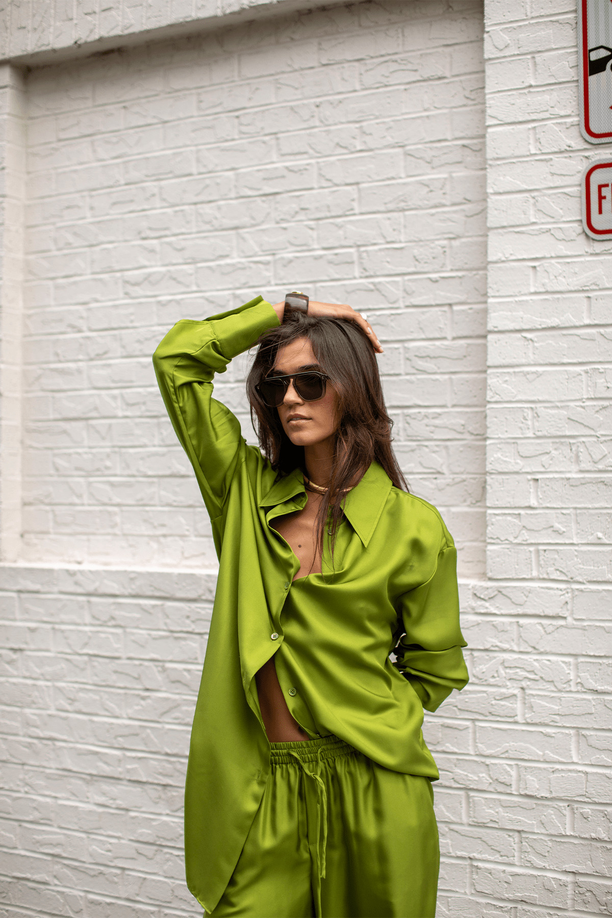 Signature Elongated Silk Shirt in Garden Green - 5