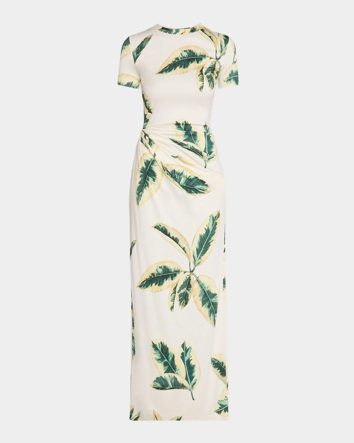Short-Sleeve Ficus-Print Draped Maxi Dress - 1