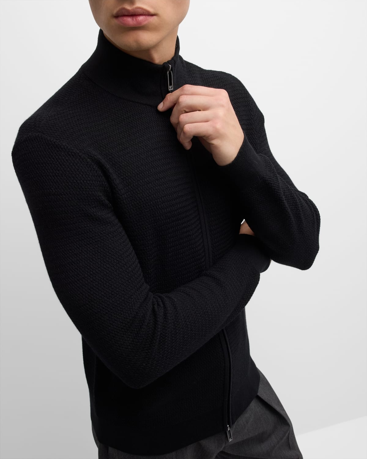 Men's Textured Full-Zip Sweater - 6