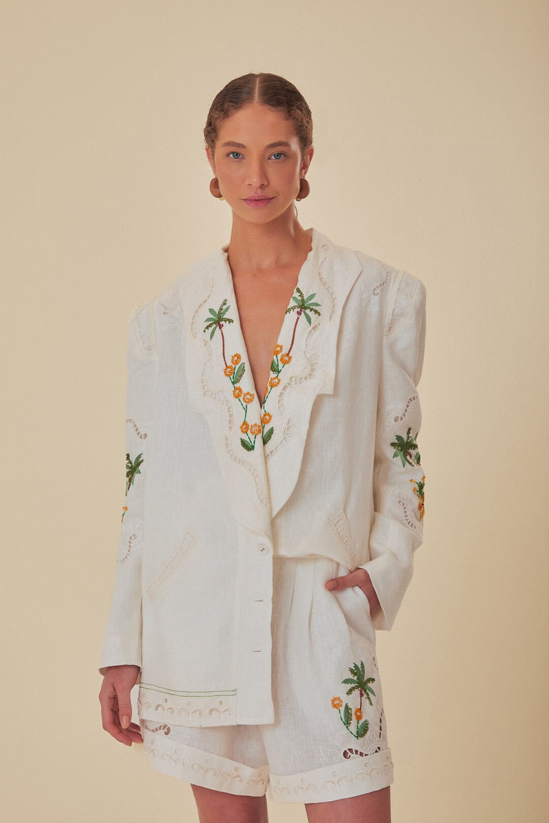 FARM RIO Off-White Coconut Tree Embroidered Richelieu Shorts outlook