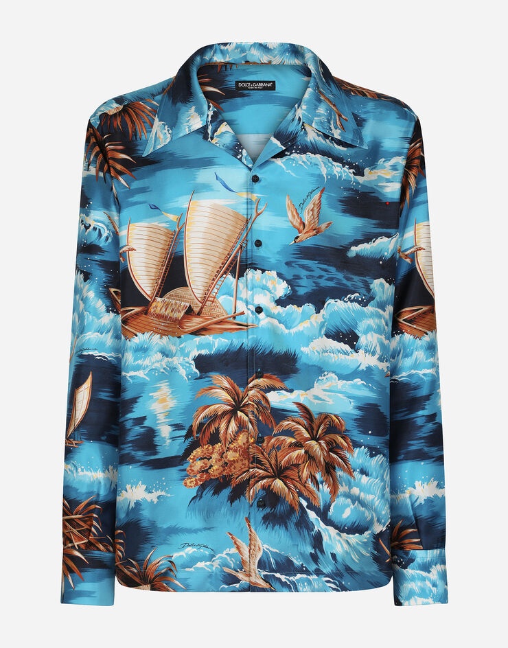 Silk twill shirt with Hawaiian print - 1