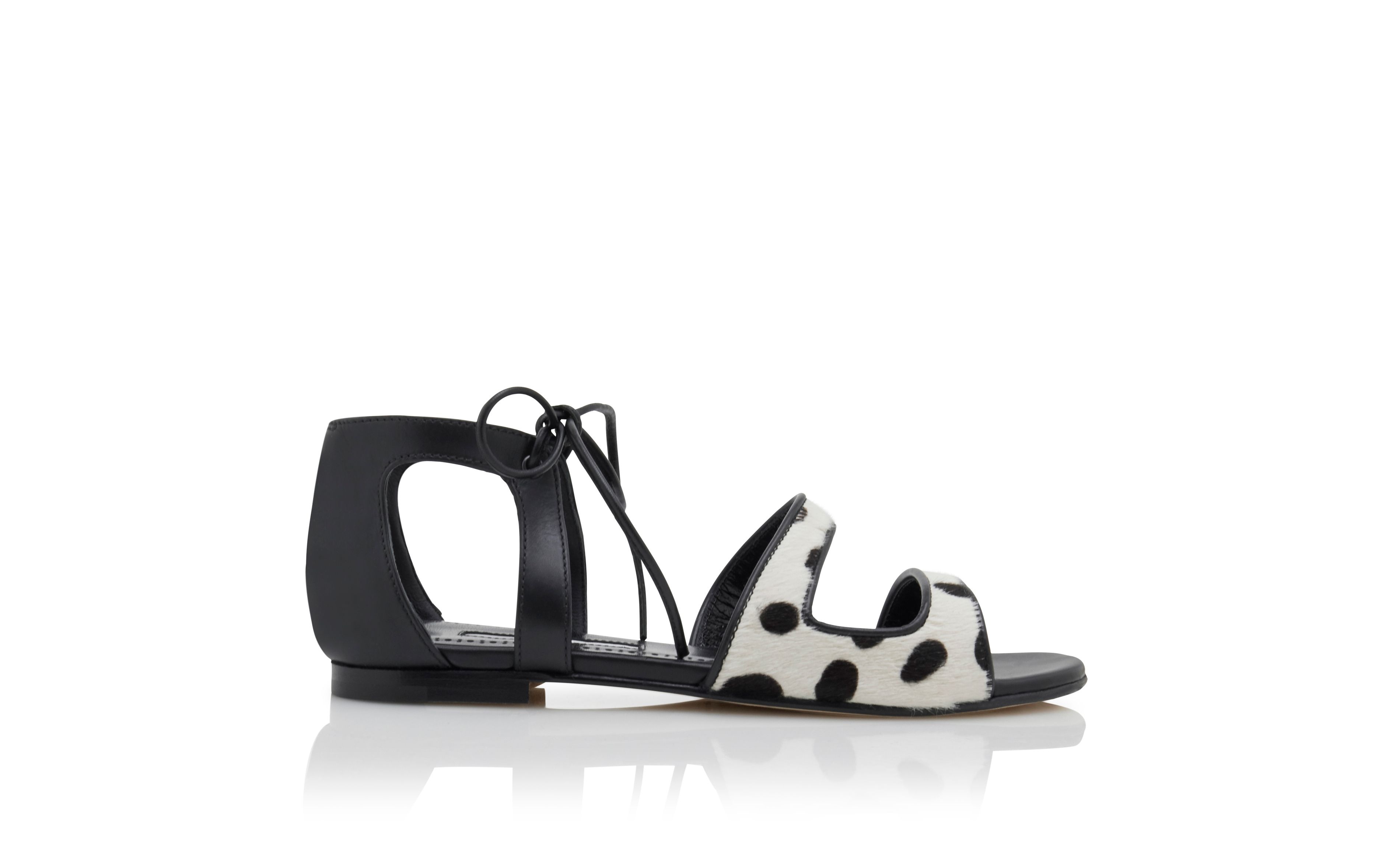 Black and White Spotted Calf Hair Sandals - 1