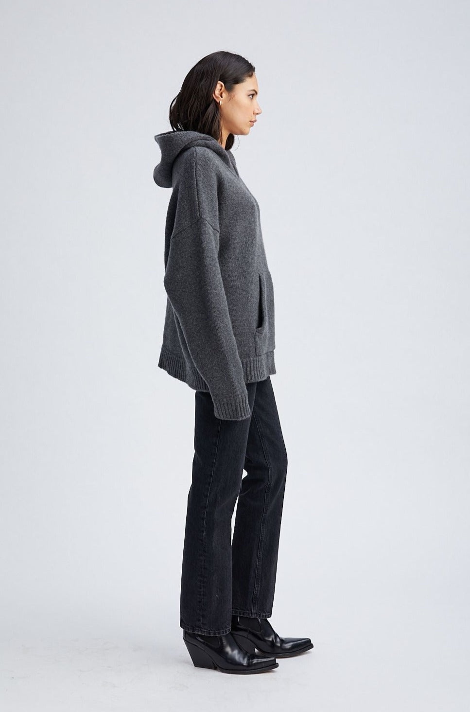 CHARCOAL HEAVY CASHMERE OVERSIZED HOODIE - 3