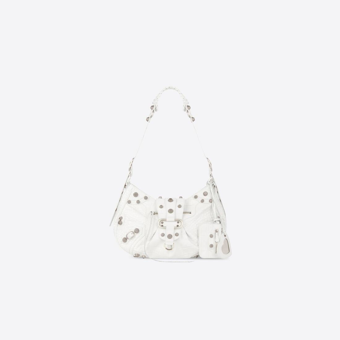 Women's Le Cagole Medium Shoulder Bag Crocodile Embossed in White - 1