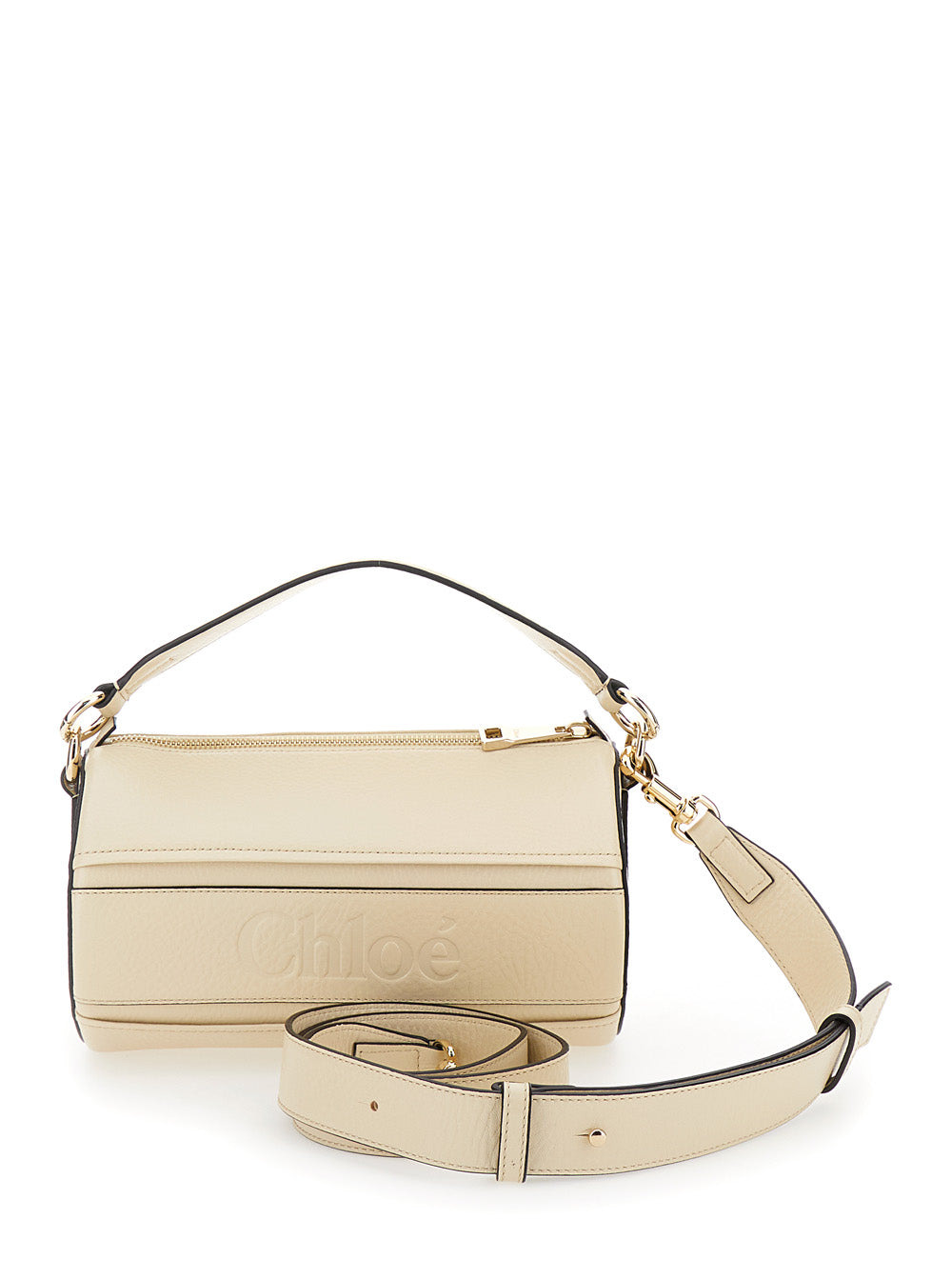 Chloé Women 'Woody' Cream White Tube Shoulder Bag With Engraved Logo In Leather Woman - 4
