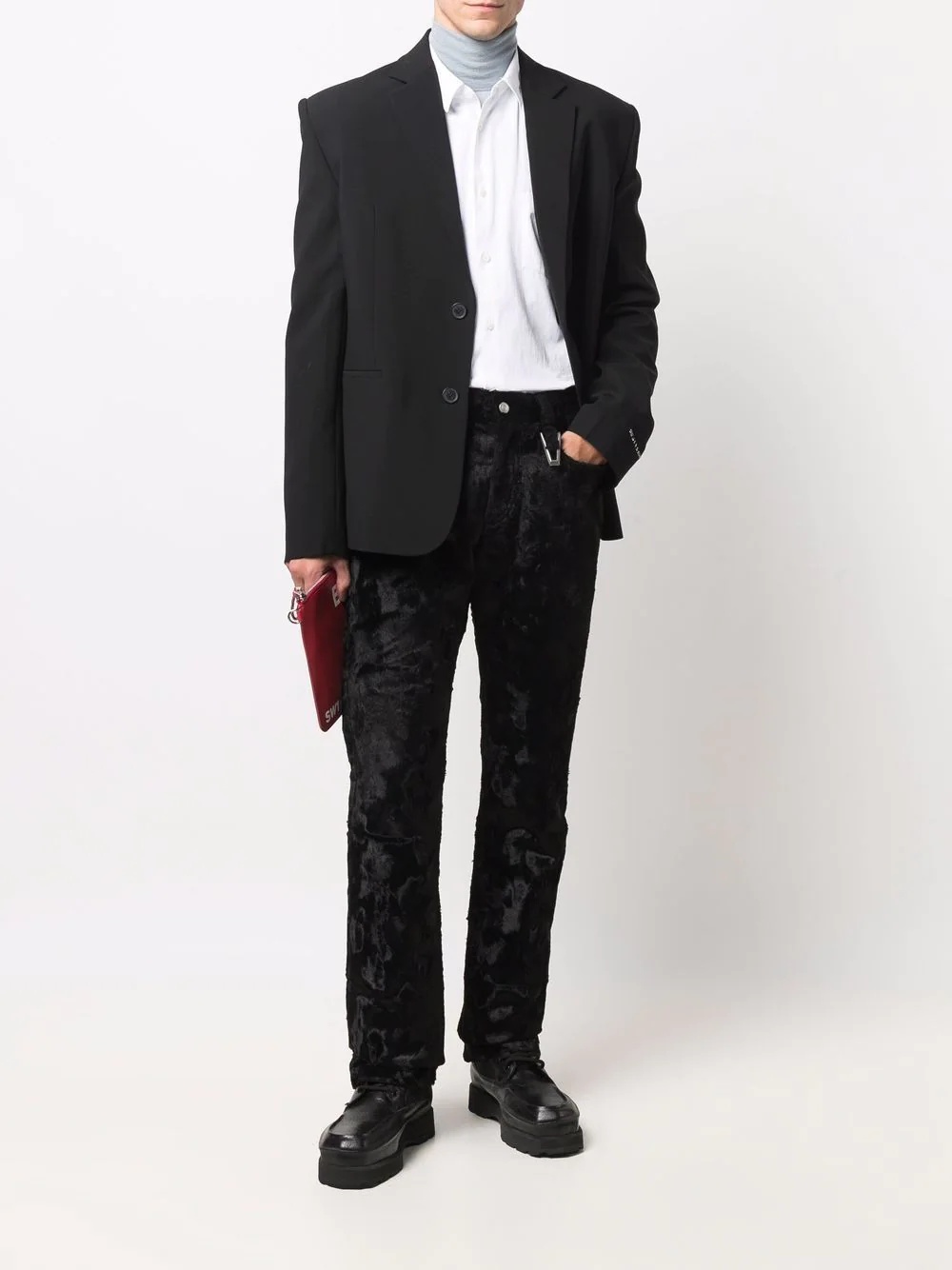 textured-finish straight-leg trousers - 2