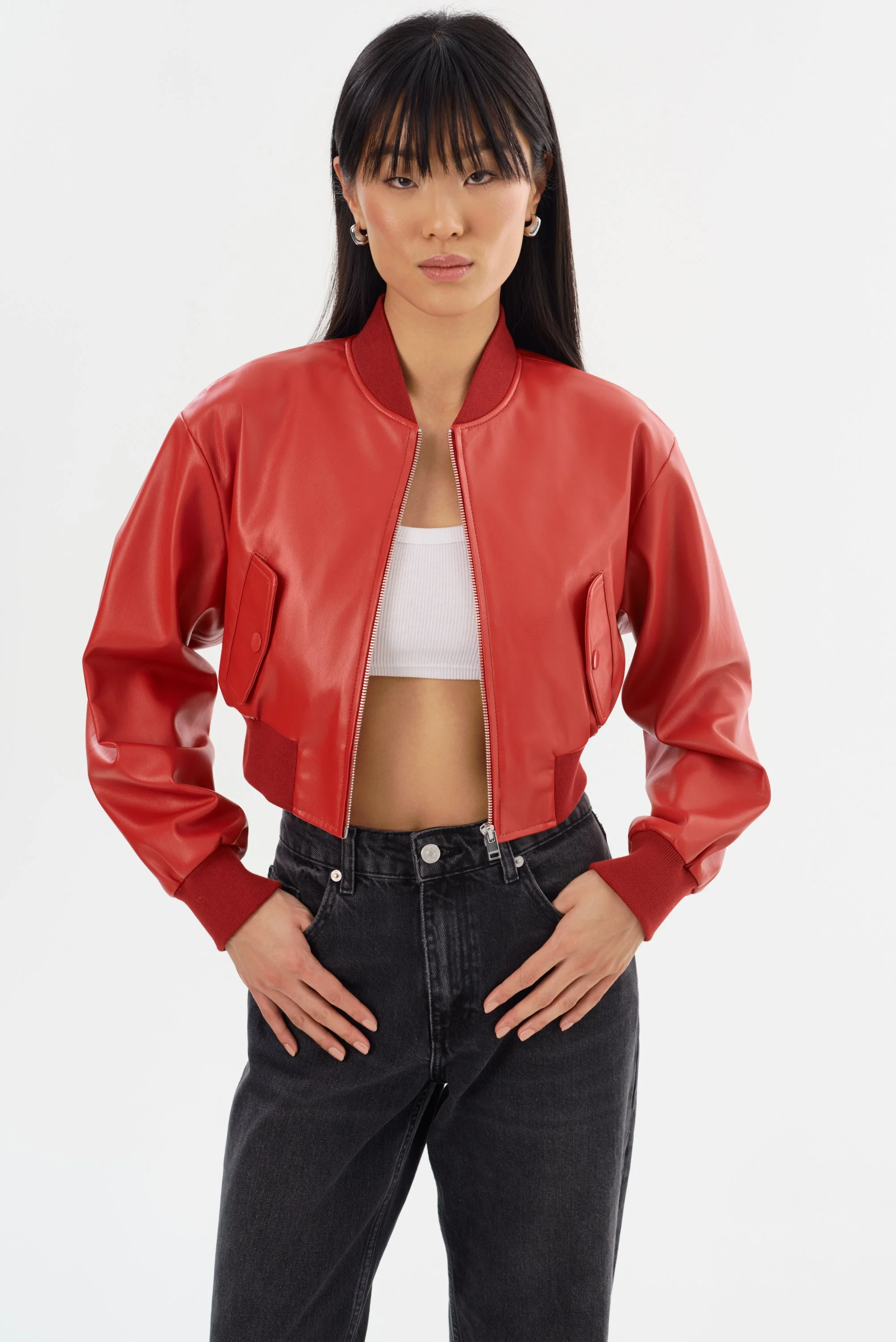 EVELIN | Cropped Faux Leather Bomber Jacket - 1