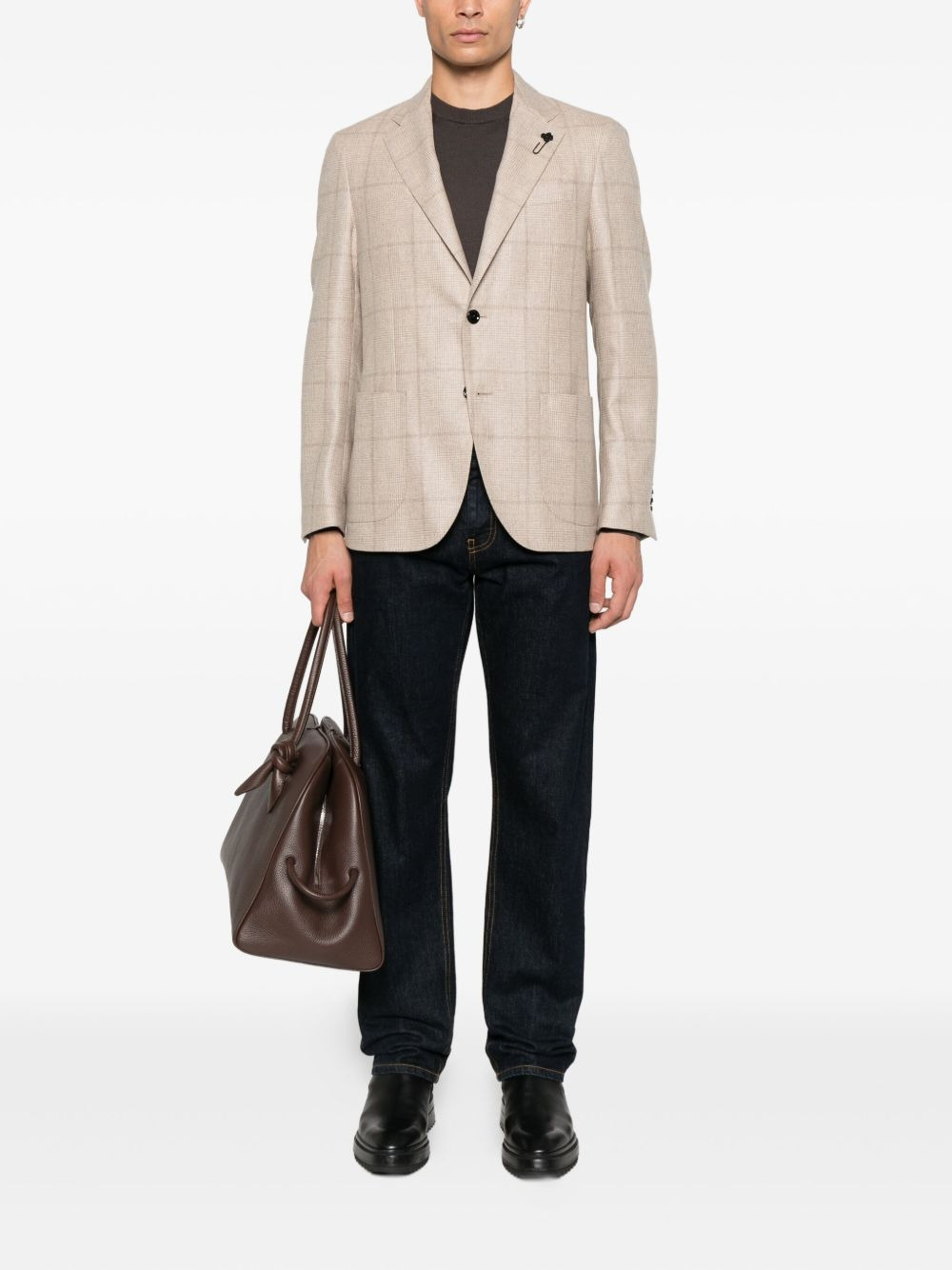 checked two-button jacket - 2