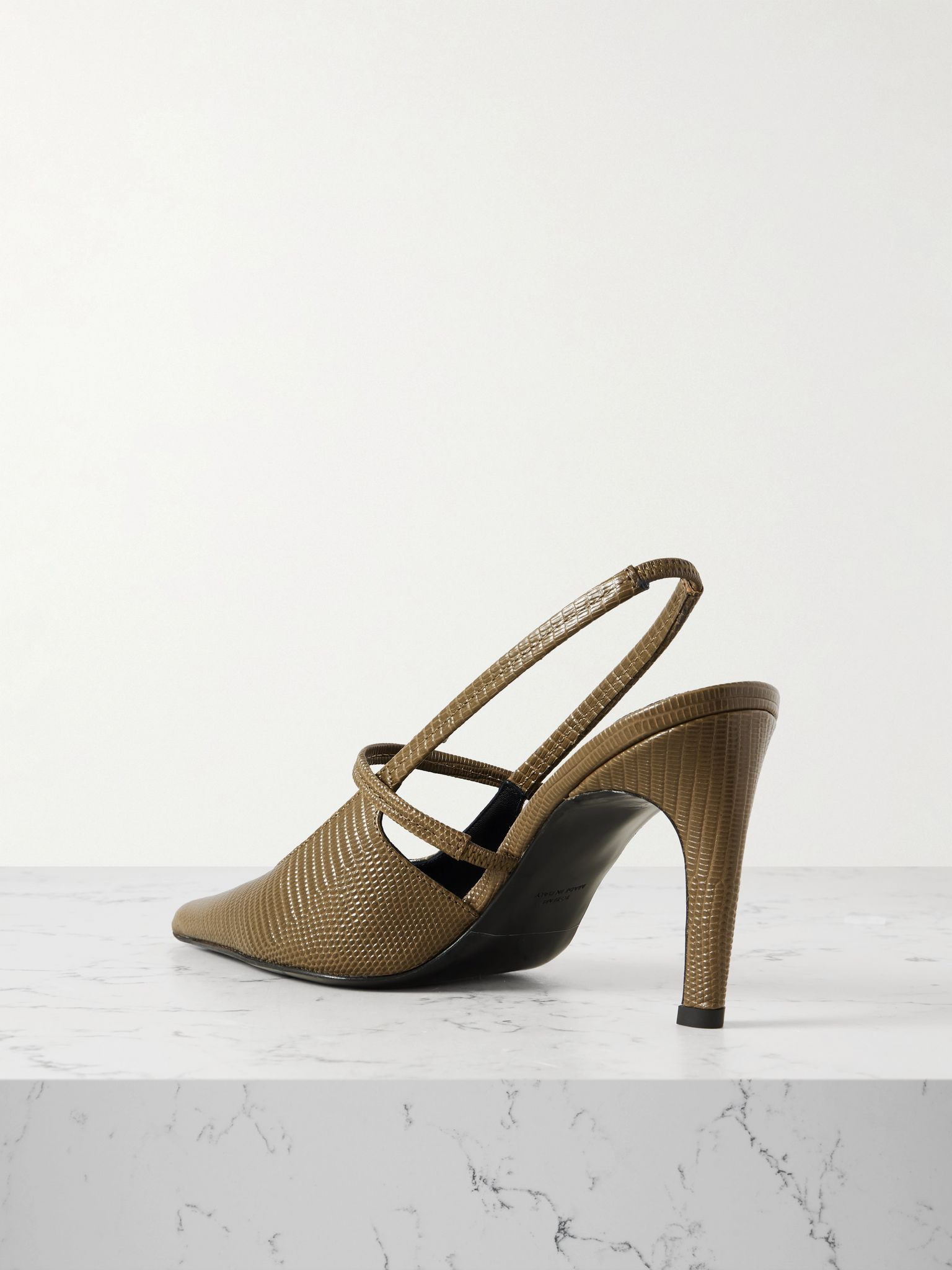 Lizard-effect leather slingback pumps Dark green - 3