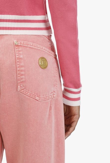 Cropped pink wool and cashmere sweatshirt with white Balmain logo - 9