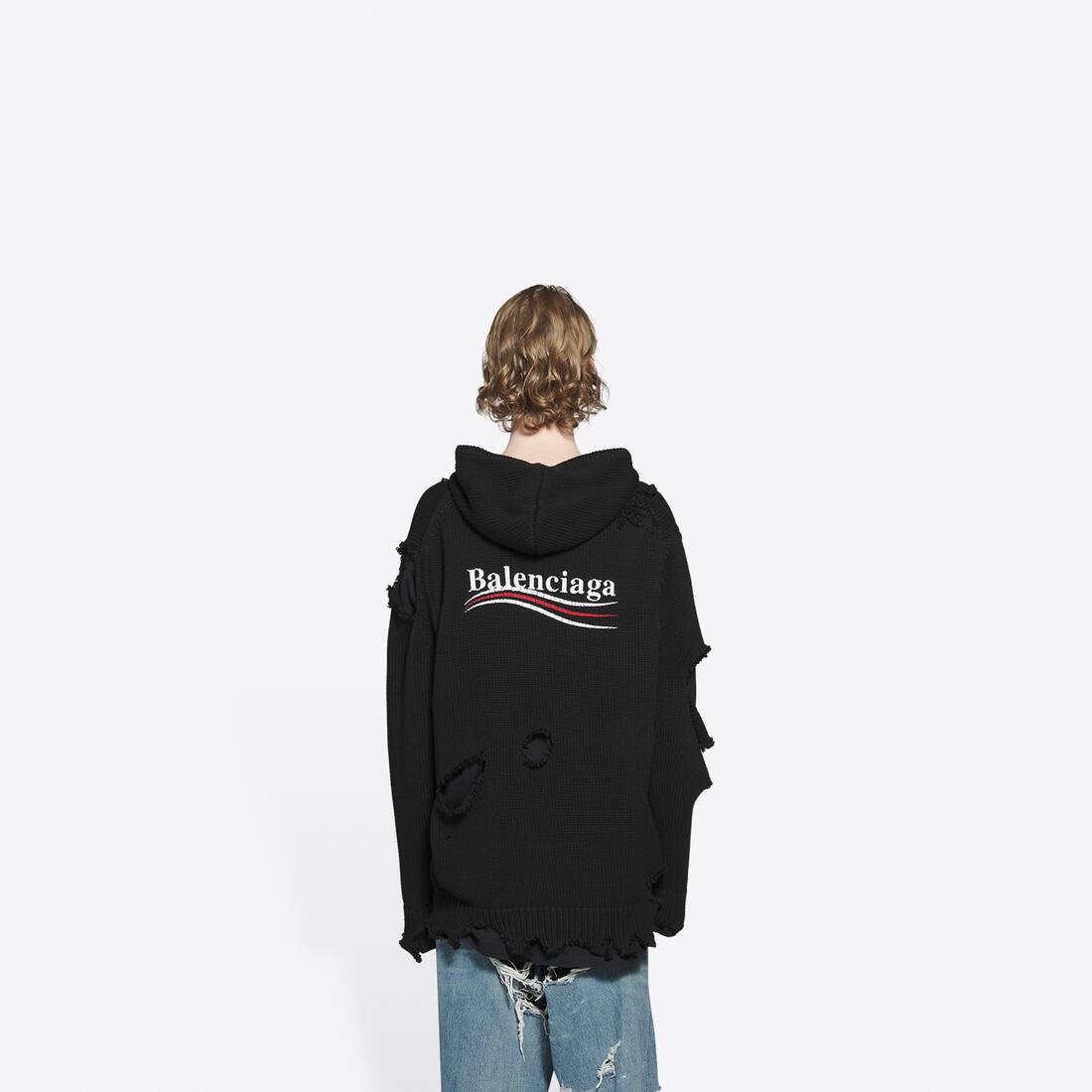 Political Campaign Destroyed Hoodie in Black - 2