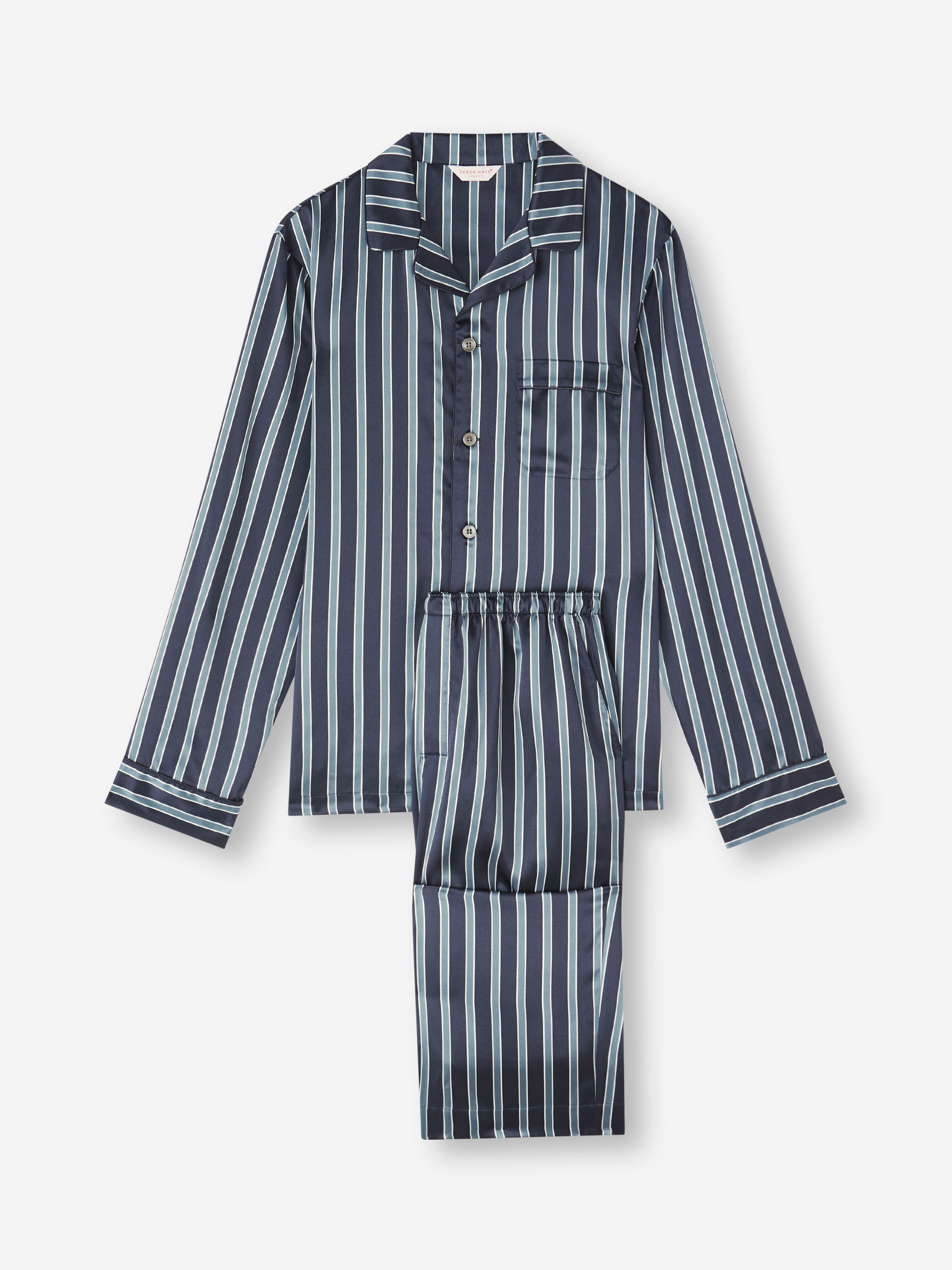 Men's Silk Pajamas Navy Blue & Blue Stripe - 2