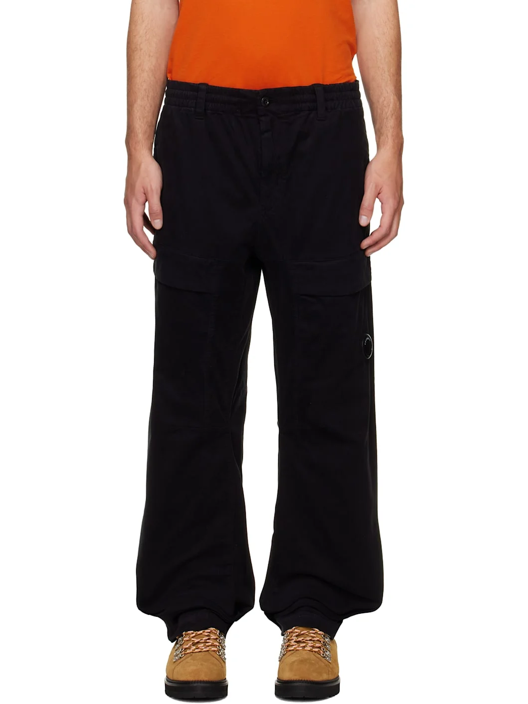 Black Stretch Sateen No Side Seams Lens Cargo Pants - 1