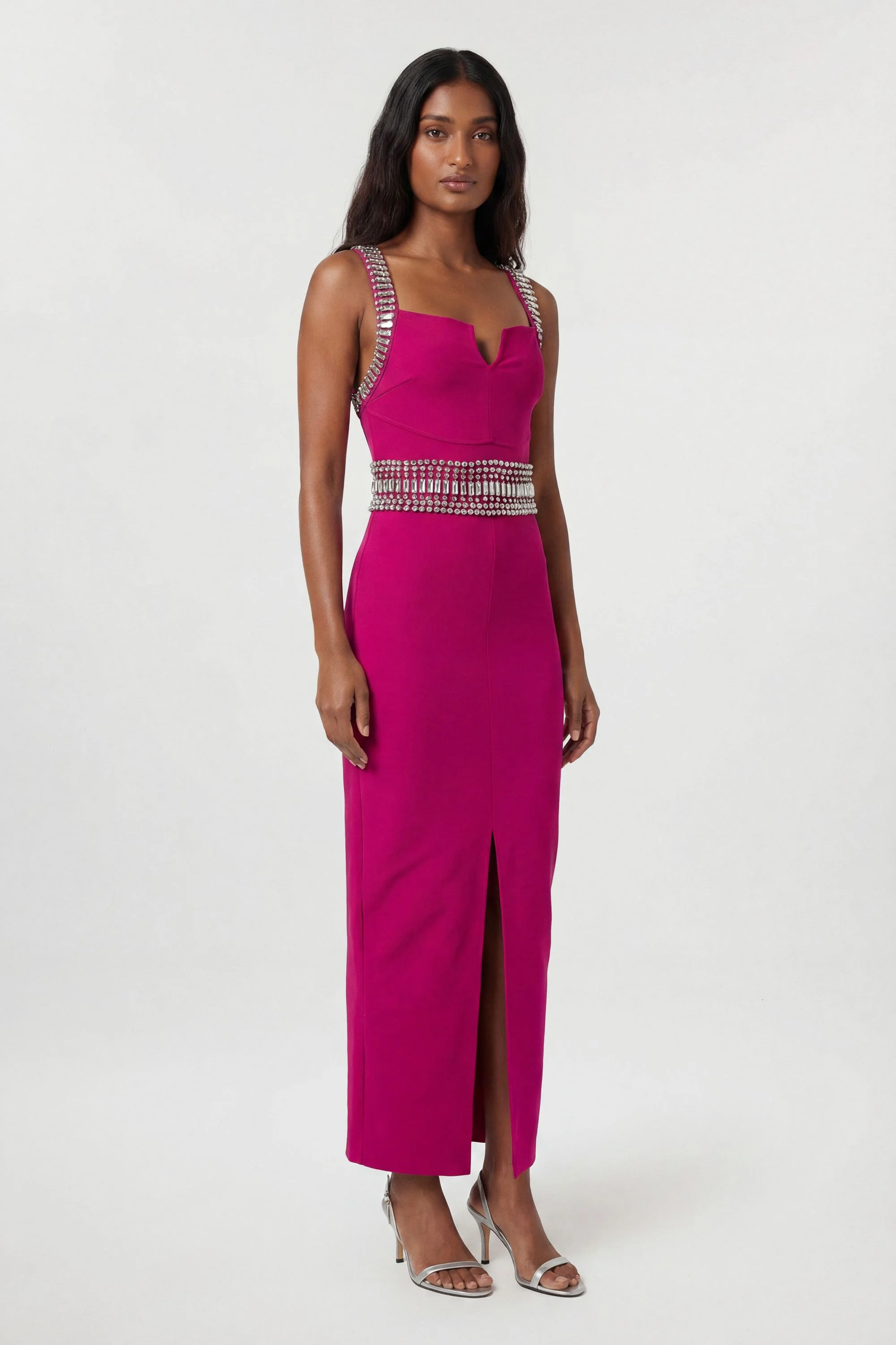 Bandage Figure Form Knit Embellished Maxi Dress - 1
