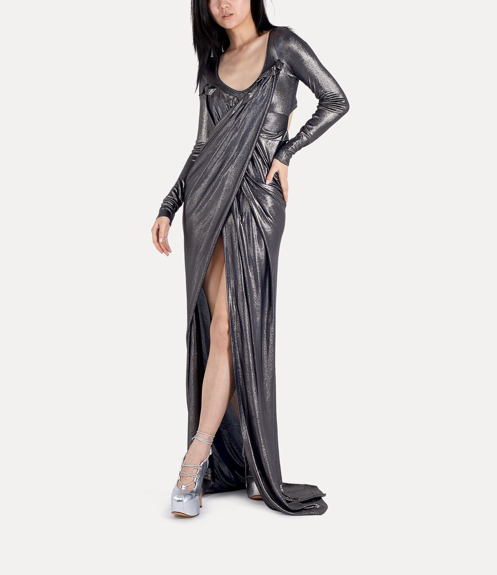 LONG DRAPED FITTED DRESS - 2