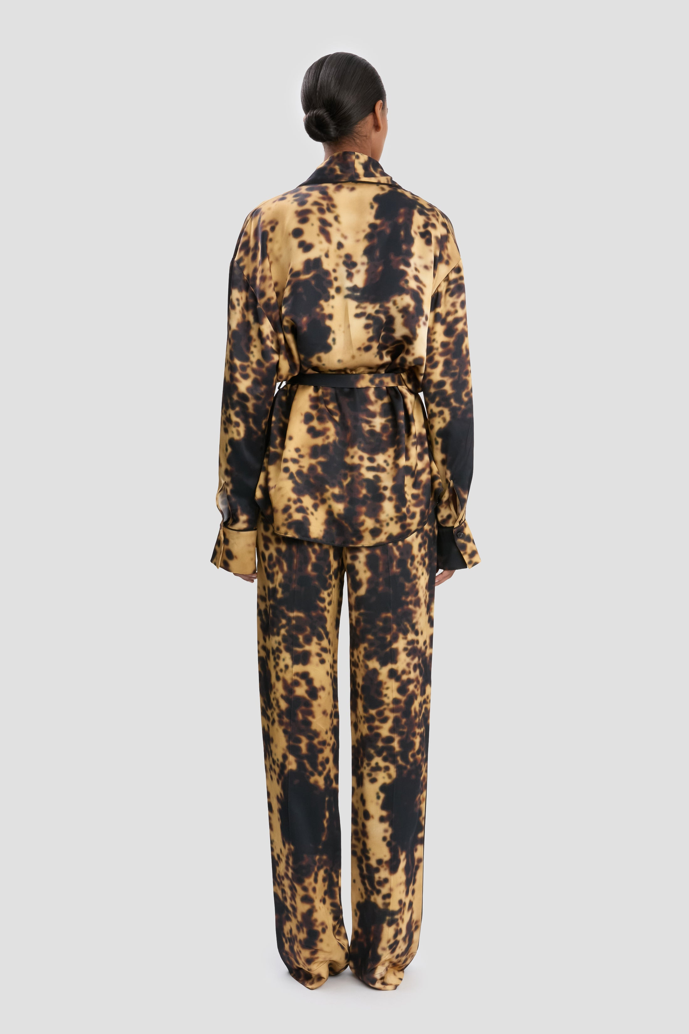 Pyjama Wrap Blouse In Olive Brown Print - 5