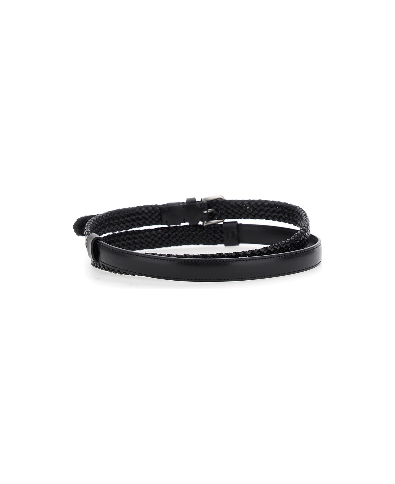Black Belt With Buckle Closure And Interwoven Design In Leather Man - 2
