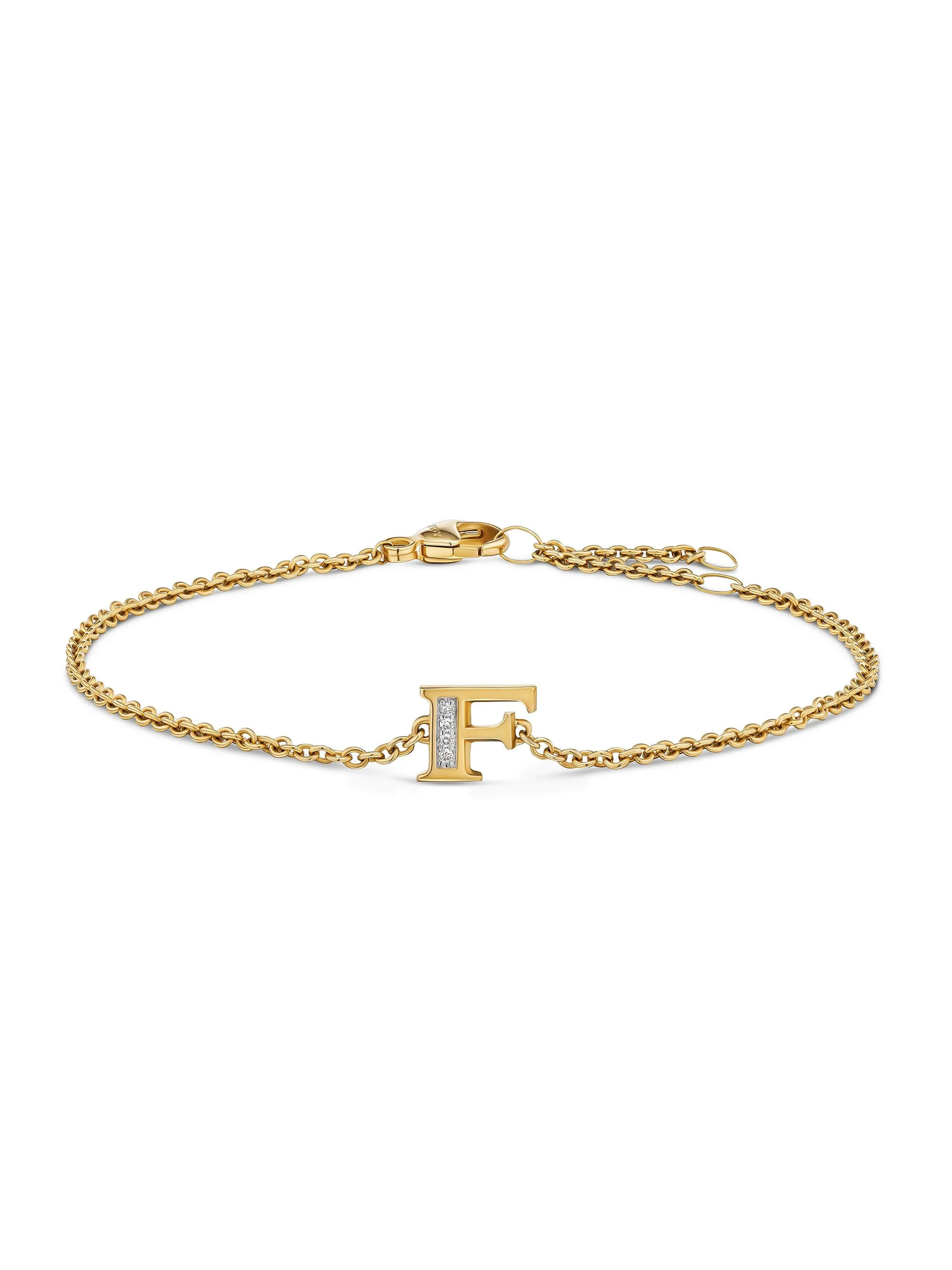 Women's Petite Pavé Initial Chain Bracelet in 18K Yellow Gold - Initial F - 1