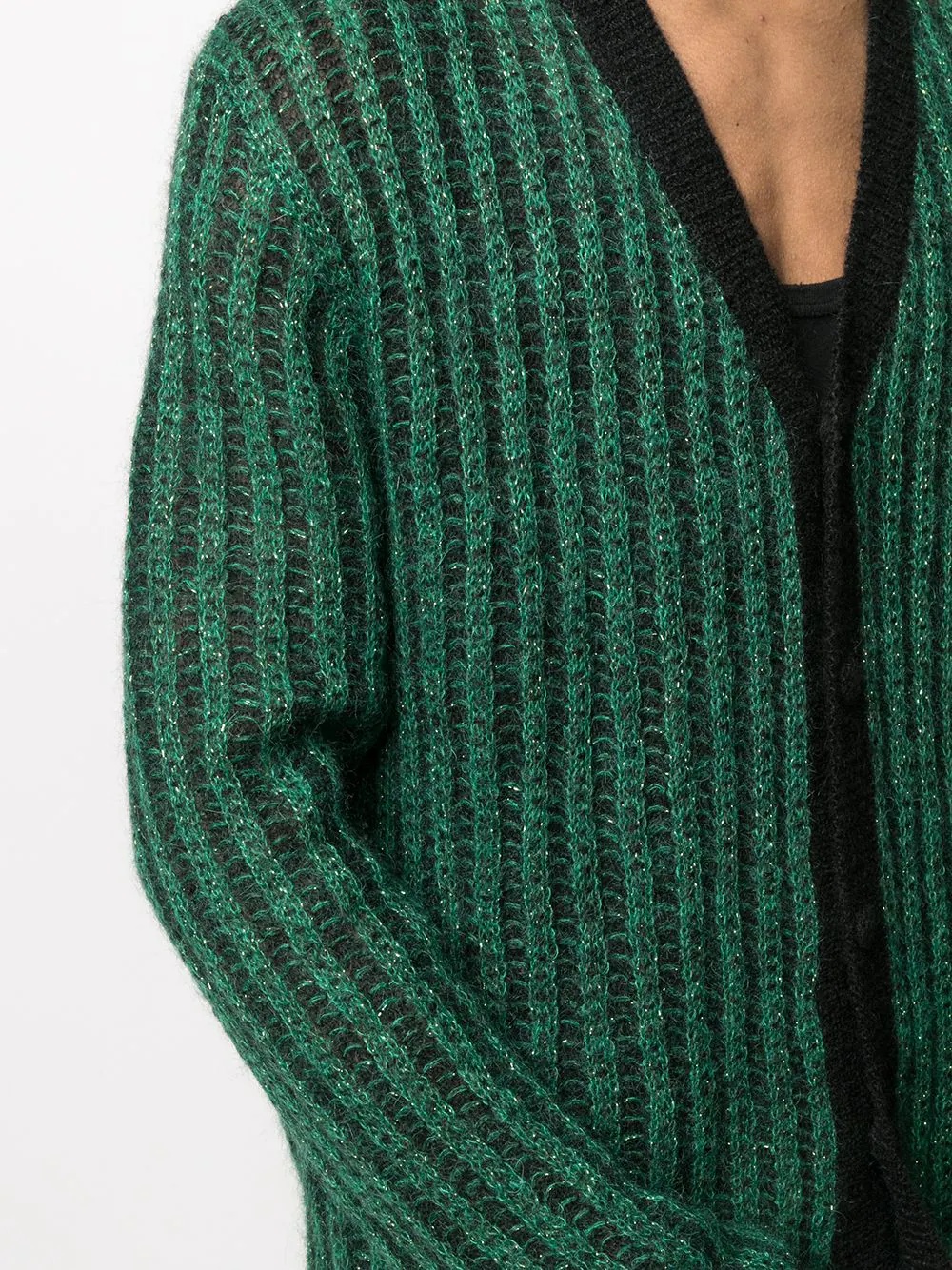 metallic ribbed-knit cardigan - 5