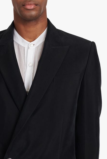 Black cuprammonium rayon blazer with double-breasted silver-tone buttoned fastening - 8