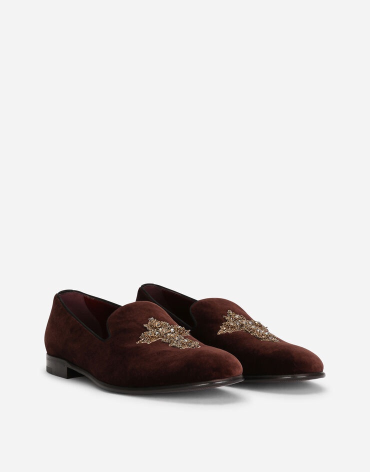 Velvet slip-on shoes with cross embroidery - 2