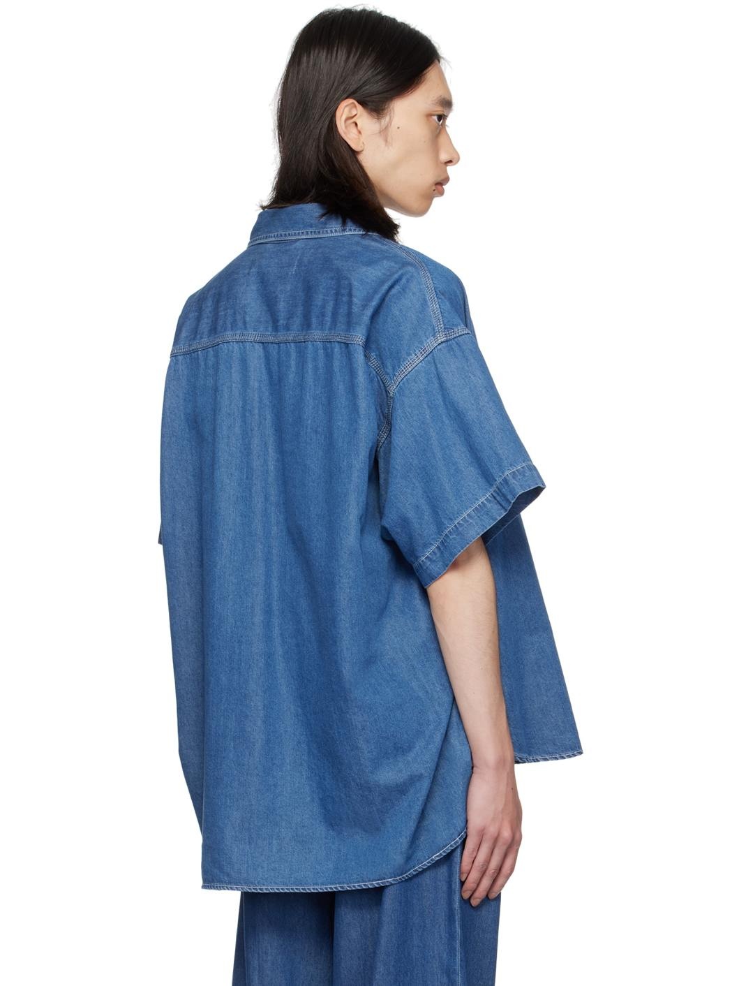 Blue Half-Sleeve Denim Shirt - 3