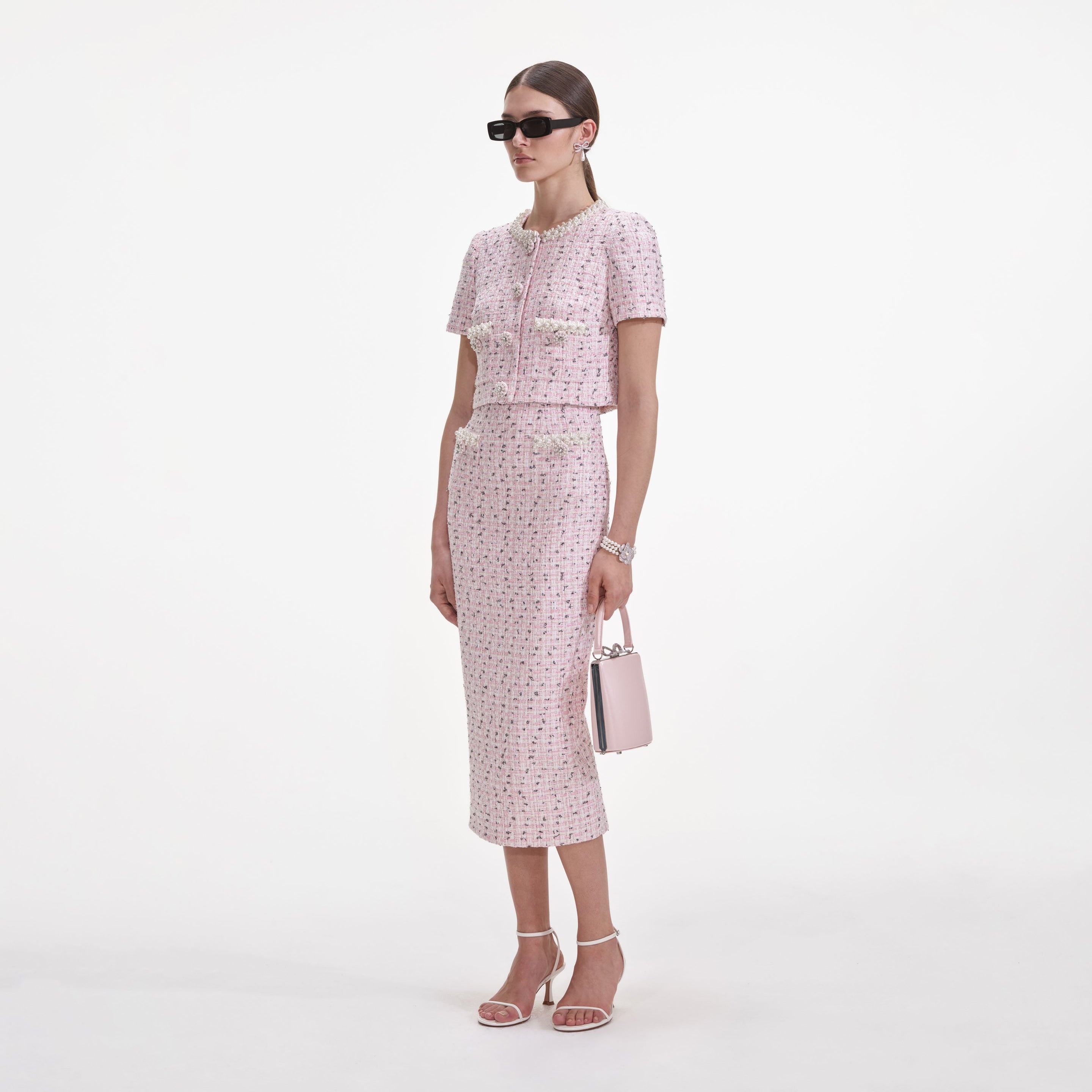 Pink Boucle Pearl Midi Skirt - 2