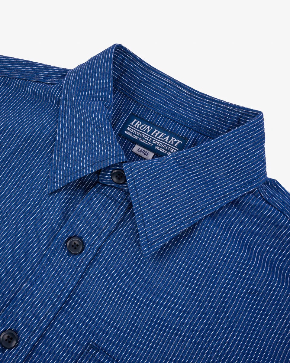 IHSH-420-PIN 5oz Selvedge Ox Cloth Short Sleeved Work Shirt Pinstripe - 2
