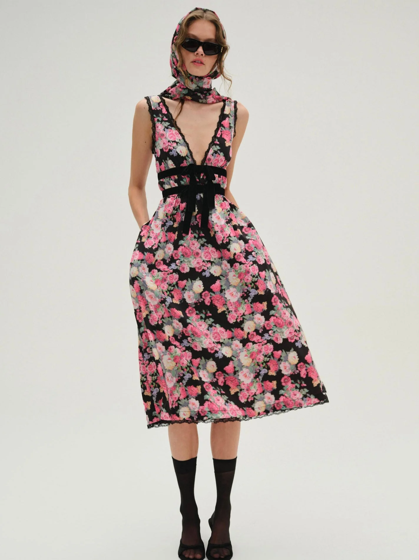 Mistletoe Bouquet Taffeta Midi Dress - 1