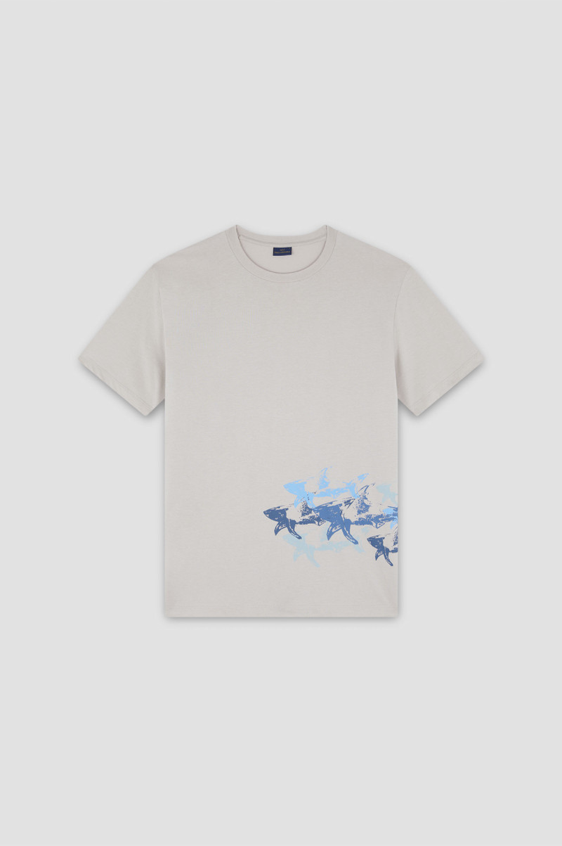 COTTON JERSEY T-SHIRT WITH DISTRESSED SHARKS PRINT 1