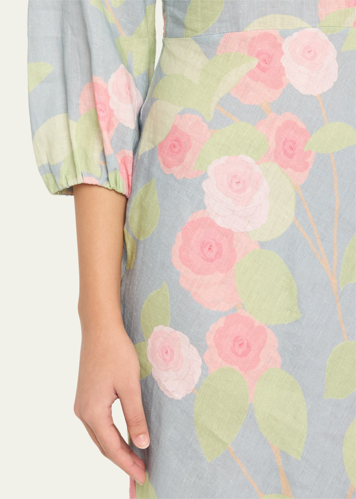 Flower Printed Linen Long Dress - 5