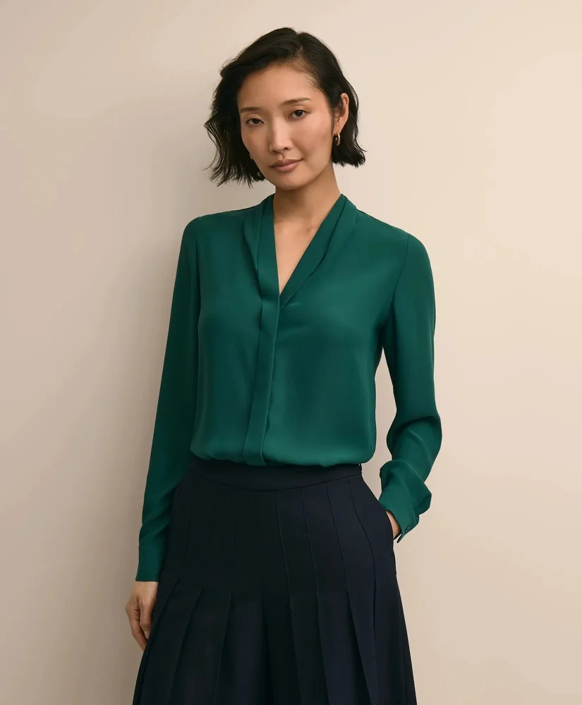 V-Neck Pleated Blouse - 1