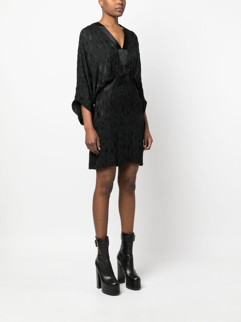 bead-embellished short silk dress - 3