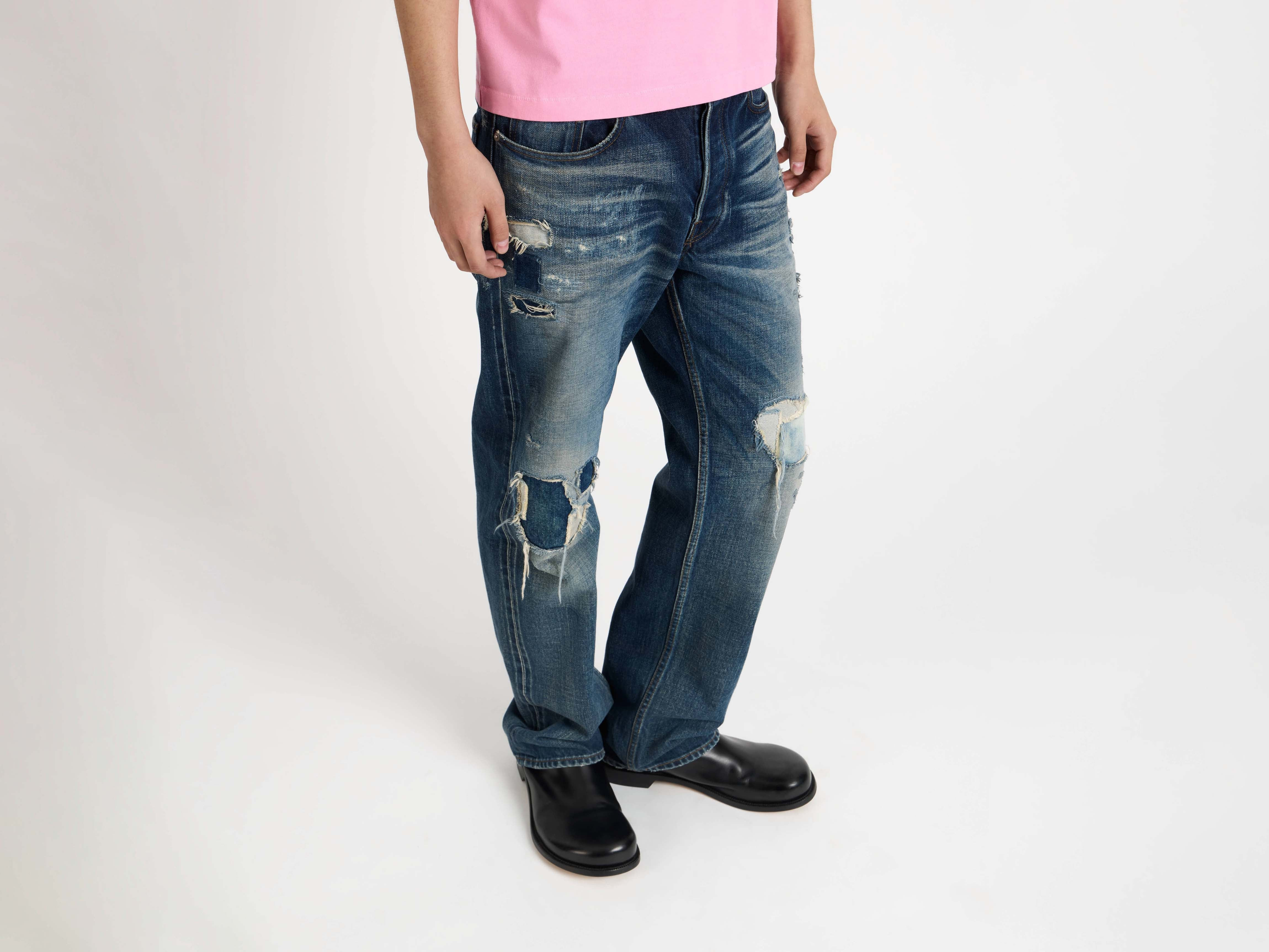 STRAIGHT LEG DENIM JEANS IN DARK-BLUE - 6