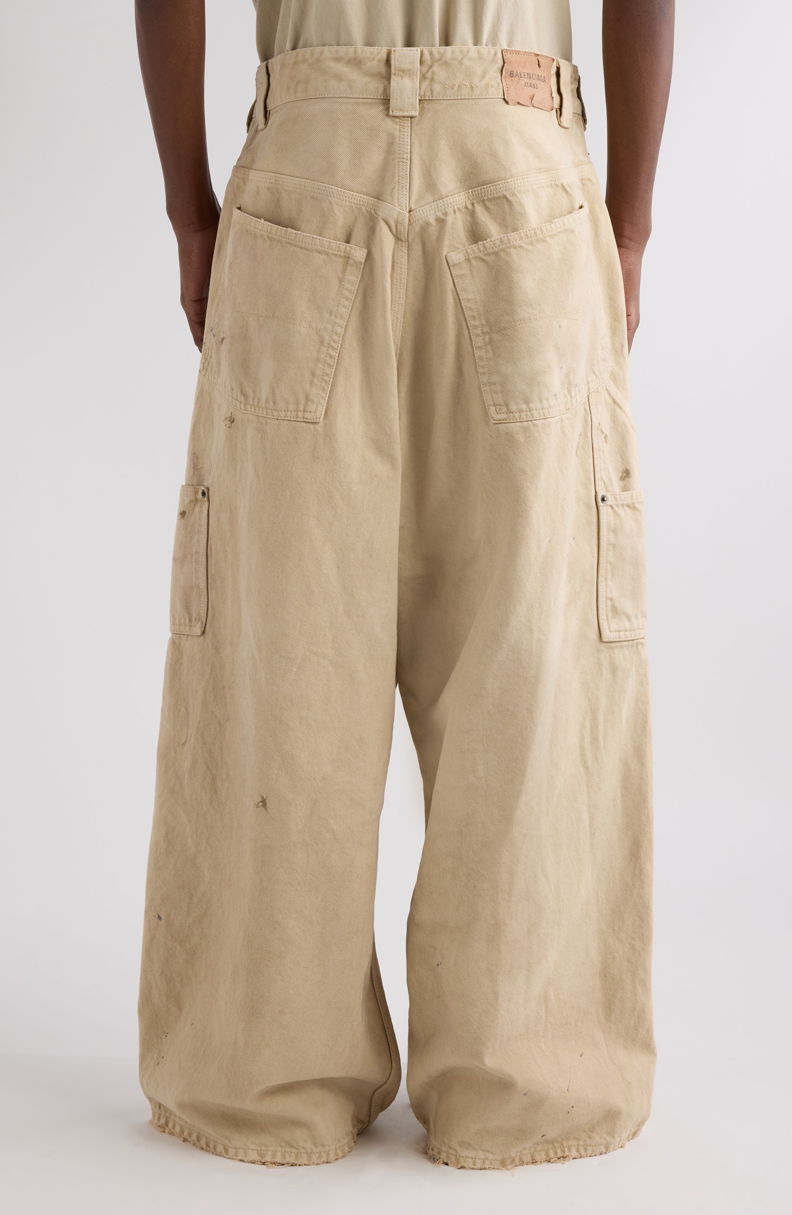 Balenciaga Ripped Off Baggy Carpenter Jeans in 9501 Beige at Nordstrom - 2
