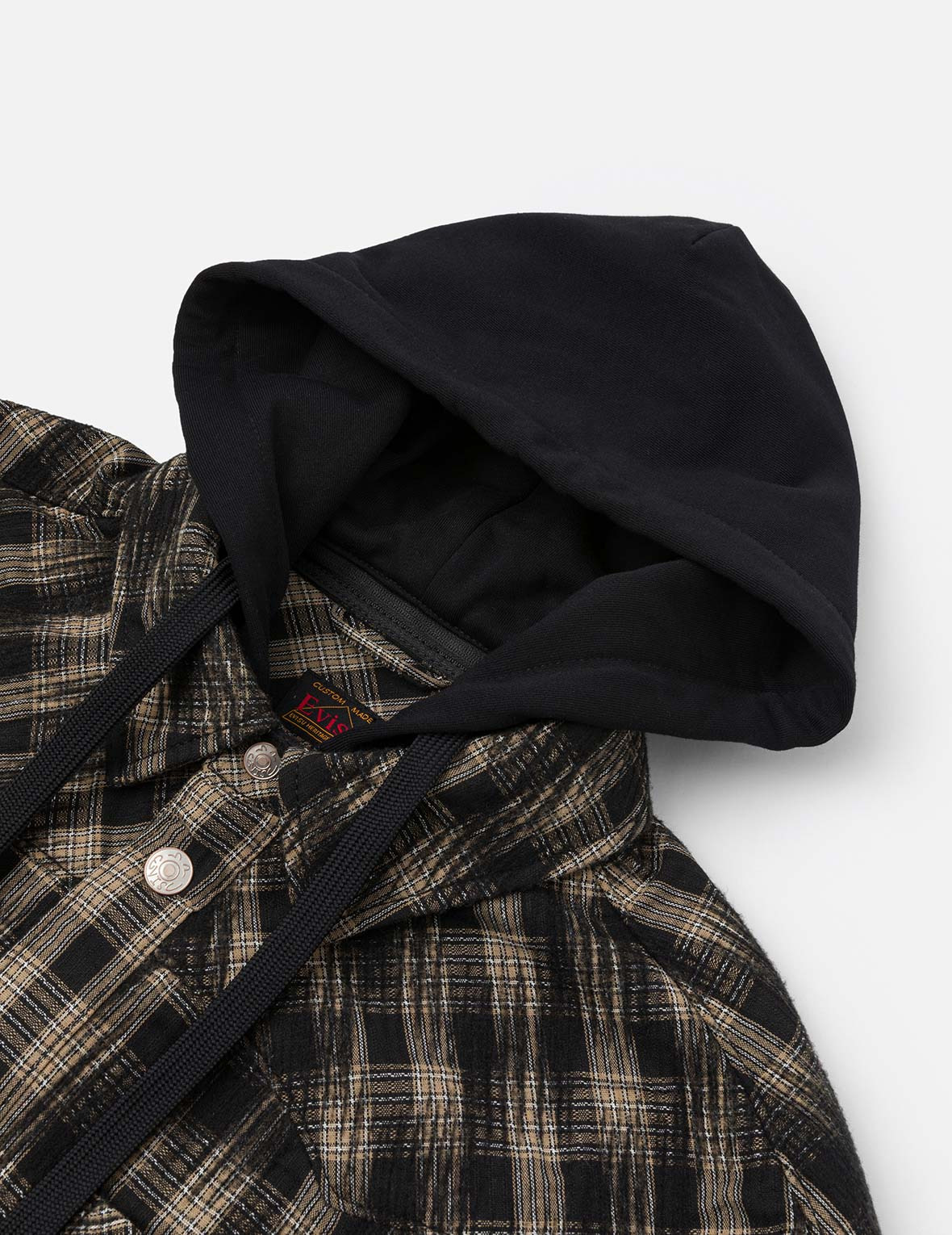 Seagull Embroidery Relax Fit Hooded Checked Shirt Jacket - 9