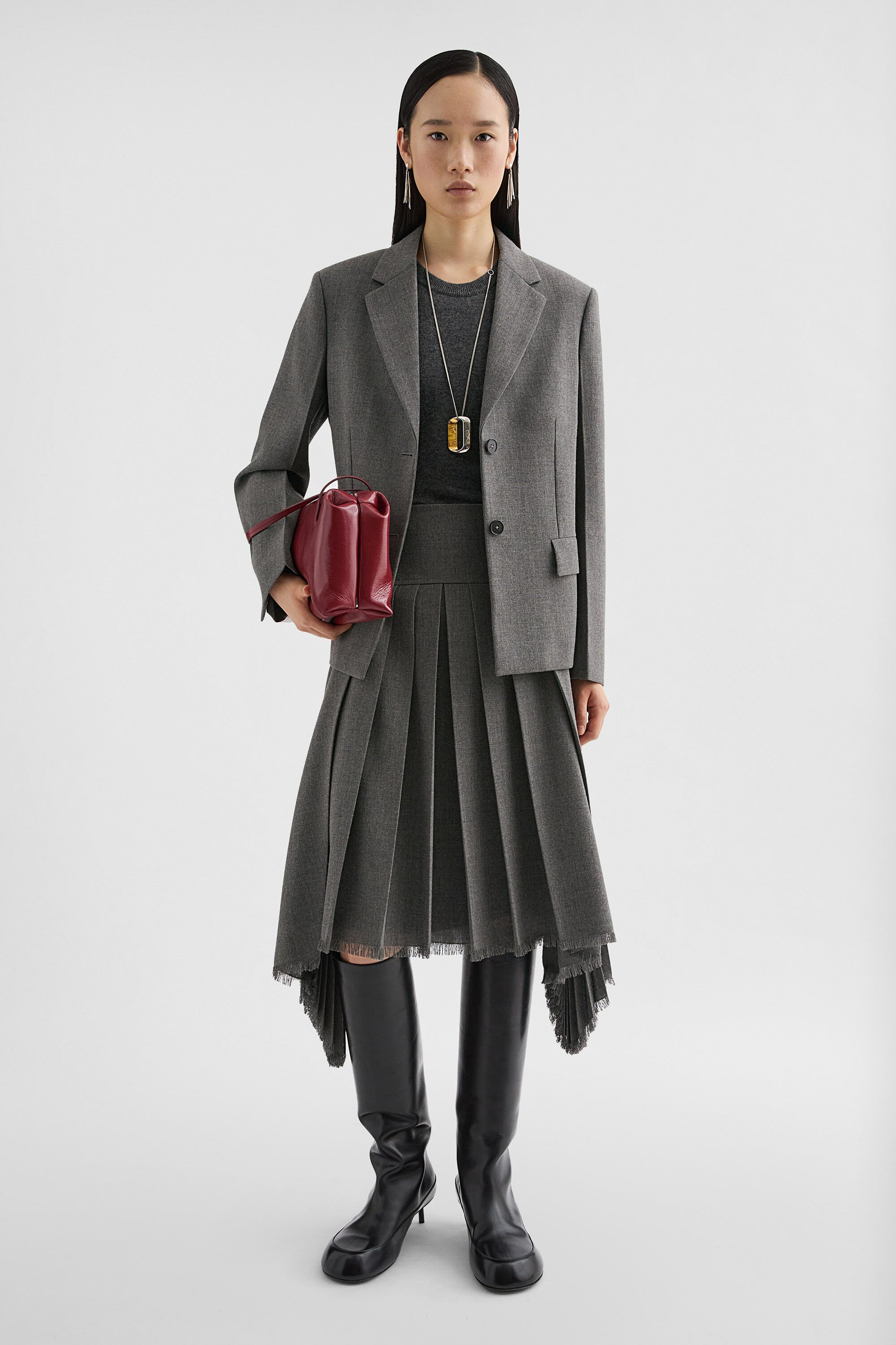 Wool Canvas Pleated Skirt - 6
