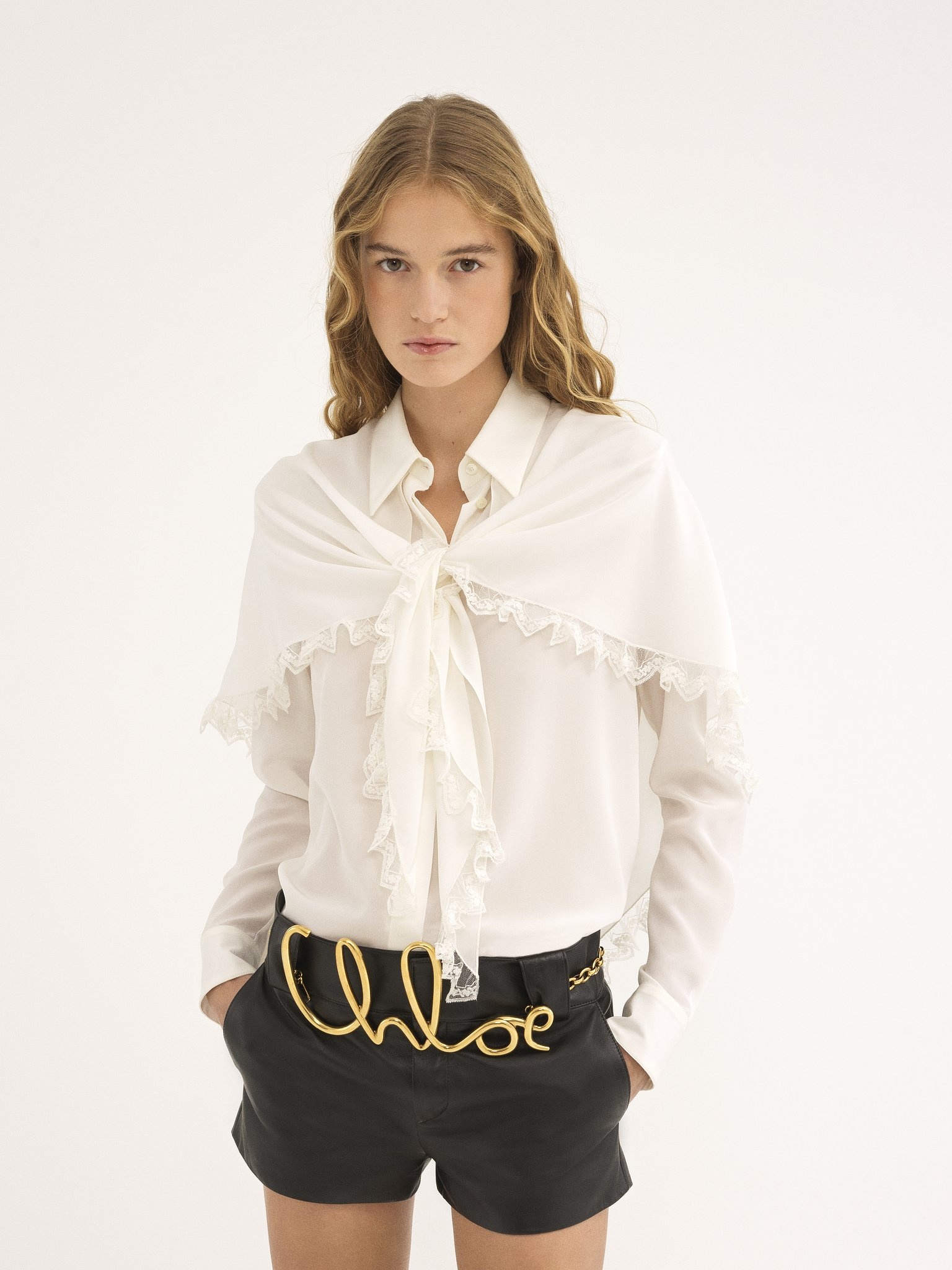 KNOTTED HERITAGE CAPE BLOUSE IN SILK - 4