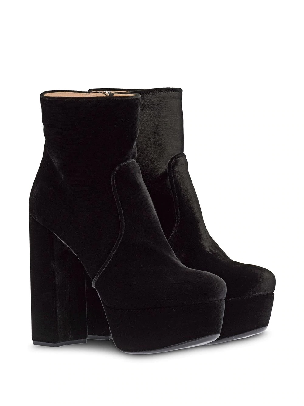 velvet block heel platform boots - 2