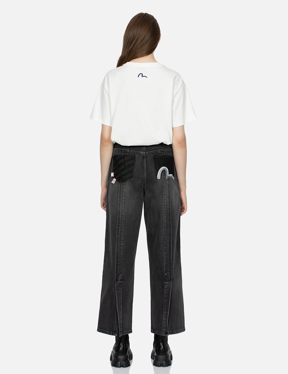 SEAGULL EMBROIDERY WITH LOGO-PATTERN POCKET WIDE-LEG DENIM JEANS - 5