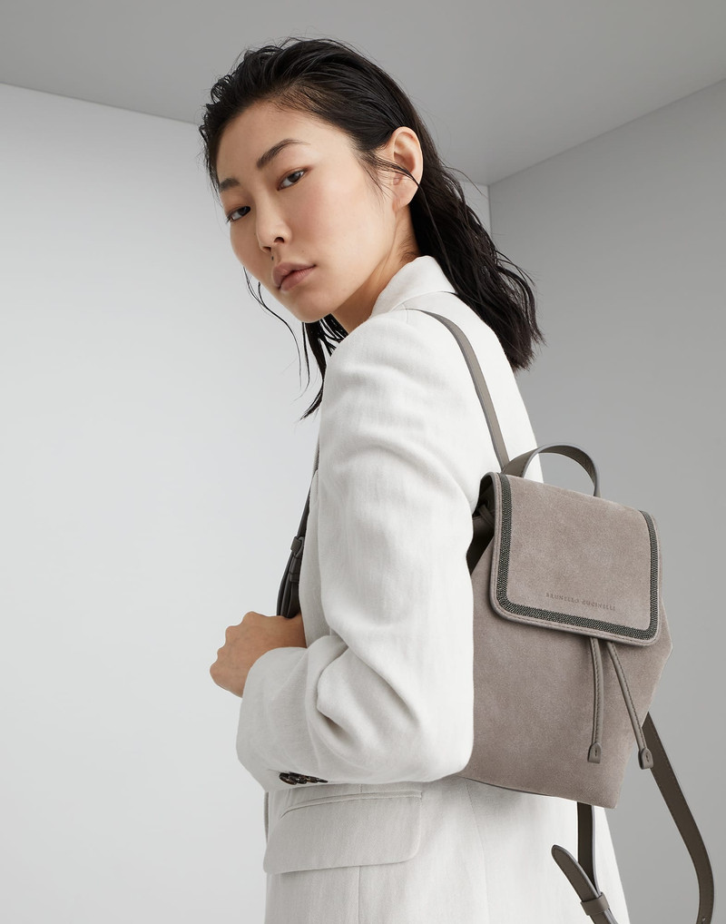 Suede backpack with precious contour 4