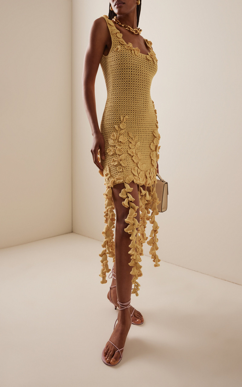 Oscar de la Renta Crochet Cotton Midi Dress yellow outlook