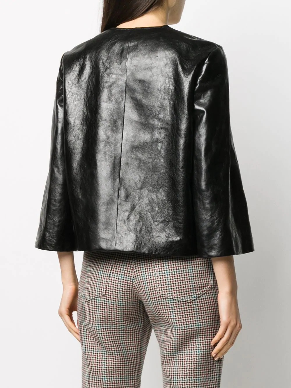 cropped sleeve leather jacket - 4