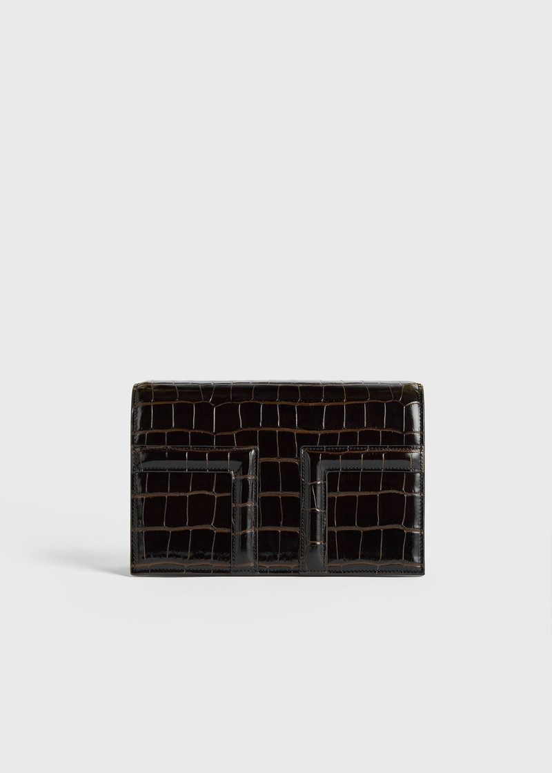Mini T-flap croco-embossed bag dark brown 5