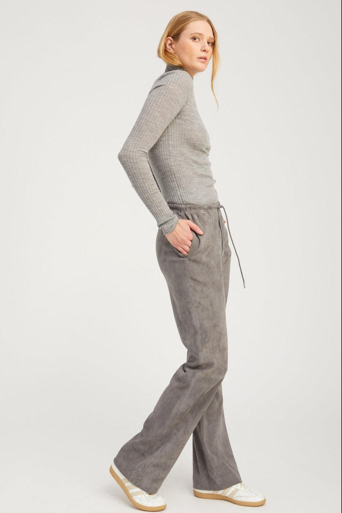 GREY SUEDE STRAIGHT LEG PANTS - 4